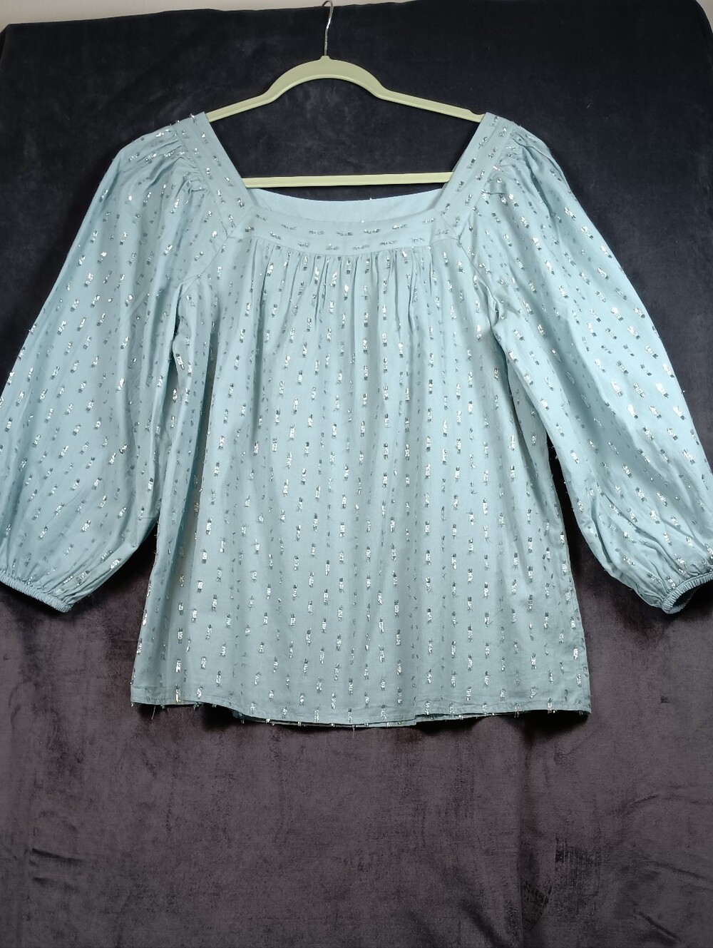 LC Lauren Conrad Light Blue Metallic Dot Peasant Blouse